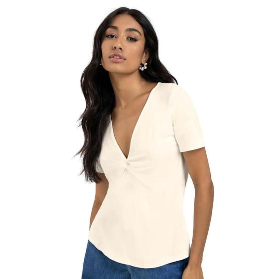 Imagem de Blusa Feminina Nó Decote Básico em V Transpassado na Frente