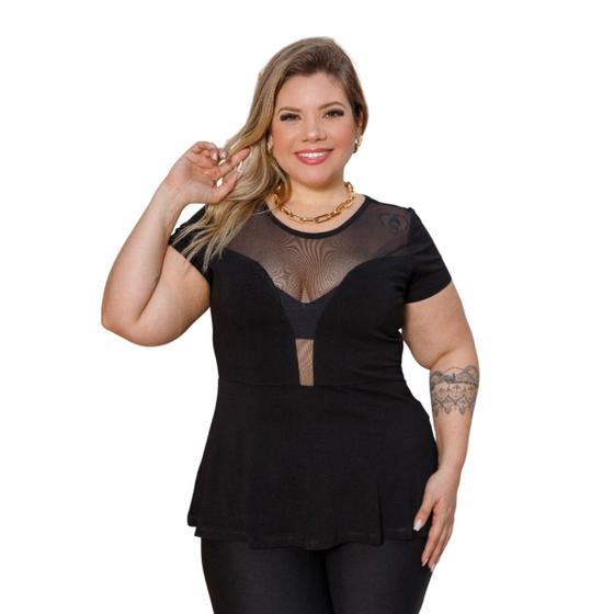 Imagem de Blusa Feminina Peplum Com Decote Em Tule Plus Size