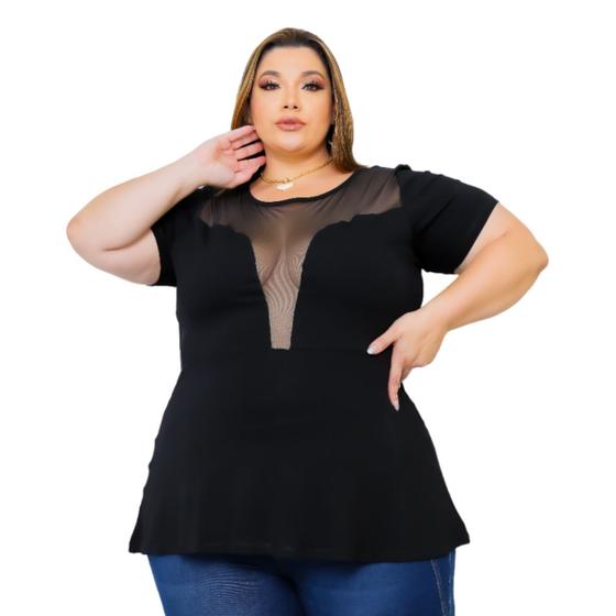 Imagem de Blusa Feminina Peplum Decote Tule Plus Size Extra