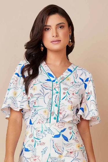 Imagem de Blusa feminina Plano Estampa Floral E Mangas Godê