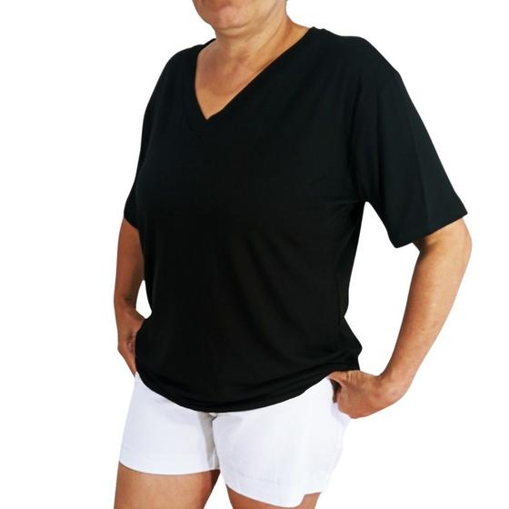 Imagem de Blusa Feminina Plus Size Blusinha Soltinha Manga Curta Gola V