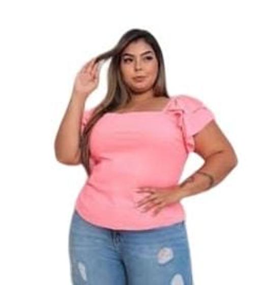 Imagem de Blusa feminina plus size canelada alça lastex dois babados decote reto