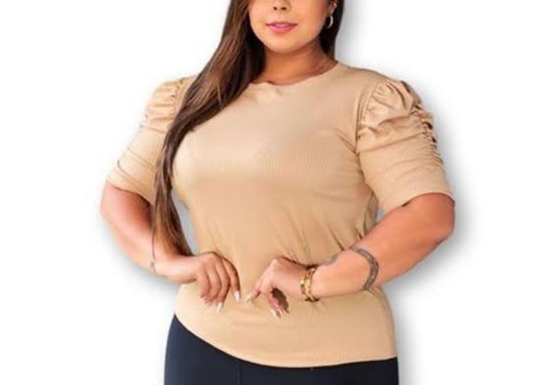 Imagem de Blusa feminina plus size canelado manga curta princesa fashion