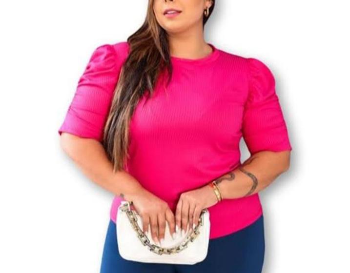 Imagem de Blusa feminina plus size canelado manga curta princesa roupas femininas