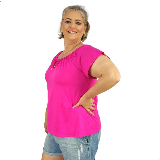 Imagem de Blusa Feminina Plus Size Ciganinha Manga Curta Lisa