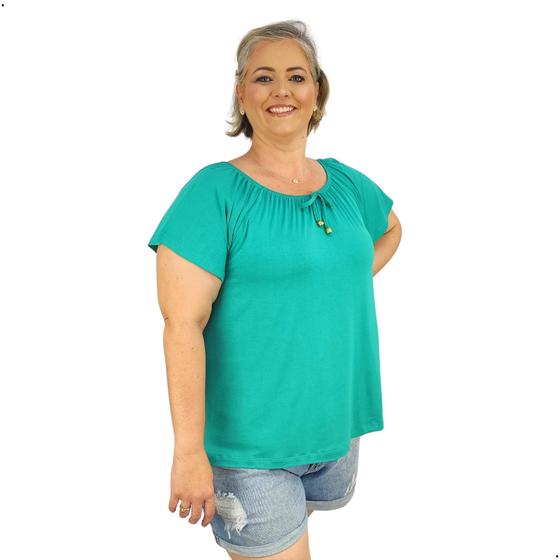 Imagem de Blusa Feminina Plus Size Ciganinha Manga Curta Lisa