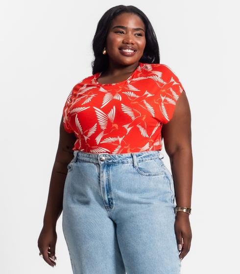 Imagem de Blusa Feminina Plus Size Estampada Secret Glam Laranja