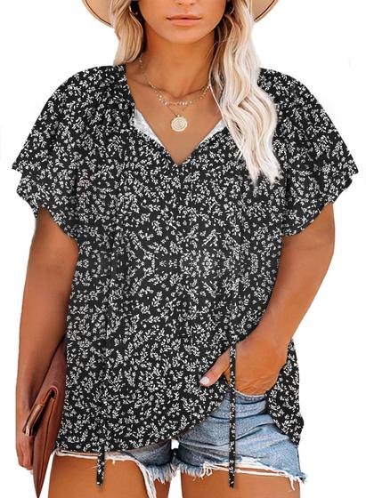 Imagem de Blusa Feminina Plus Size Eytino - Casual, Boho e Floral com Decote em V