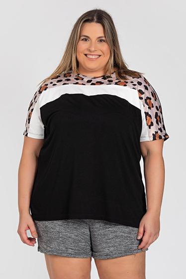 Imagem de Blusa Feminina Plus Size Malha Viscose c/ Detalhe em Suede Sublimado - Serena