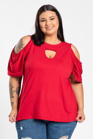 Imagem de Blusa Feminina Plus Size Malha Viscose Detalhe Strass Decote - Serena 