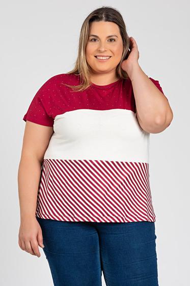 Imagem de Blusa feminina plus size malha visose detalhe em brilho e malha listrada