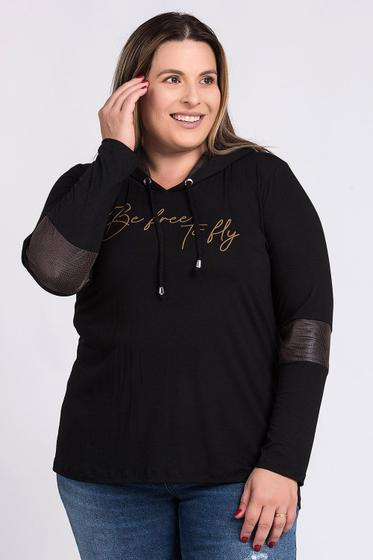 Imagem de Blusa Feminina Plus Size Manga Longa Estampada "Be free to fly" Capuz - Serena