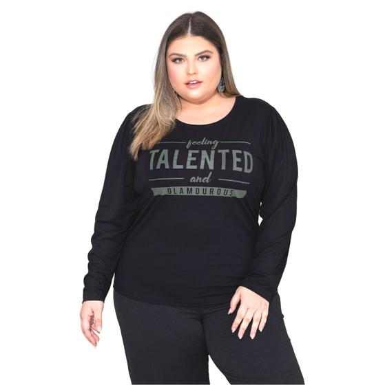 Imagem de Blusa Feminina Plus Size Manga Longa Estampada Blusinha Soltinha Camiseta Social