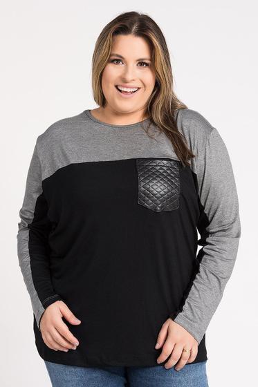 Imagem de Blusa Feminina Plus Size Manga Longa Visco Bolso Frente Matelassê - Serena