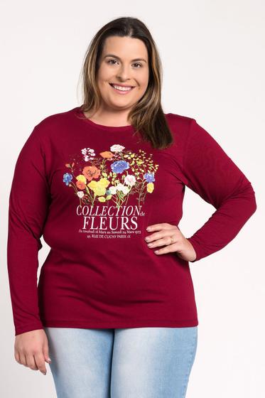 Imagem de Blusa Feminina Plus Size Manga Longa Visco Estampada "Collection Fleurs" - Serena