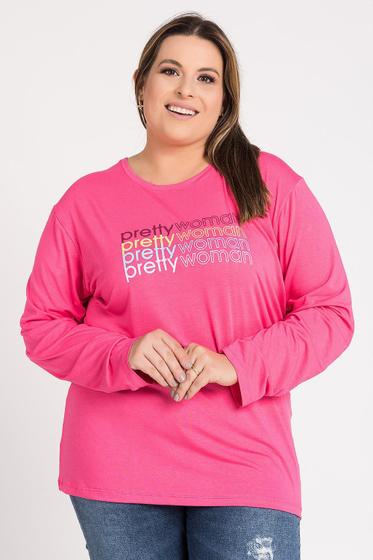 Imagem de Blusa Feminina Plus Size Manga Longa Visco Estampada "Pretty woman" - Serena