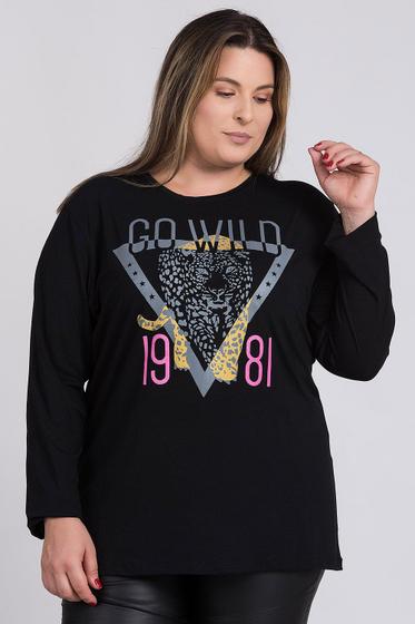 Imagem de Blusa Feminina Plus Size Manga Longa Visco Estampada "Tigre" - Serena