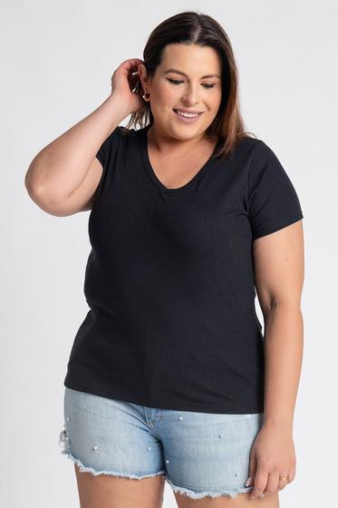 Imagem de Blusa Feminina Plus Size Ribana Canela Decote "V" - Cereja Rosa