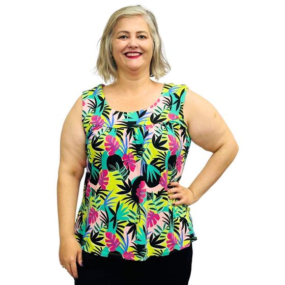 Imagem de Blusa Feminina Plus Size Senhora Bata Regata Estampada