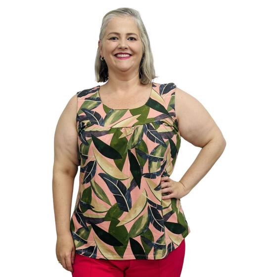 Imagem de Blusa Feminina Plus Size Senhora Bata Regata Estampada