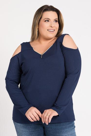 Imagem de Blusa Feminina Plus Size Vazado Ombros Zíper Gola - Serena