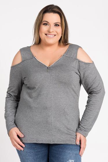 Imagem de Blusa Feminina Plus Size Vazado Ombros Zíper Gola - Serena