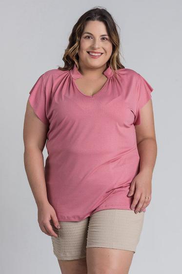 Imagem de Blusa Feminina Plus Size Visco Decote "V" Gola Detalhe Franzido - Serena