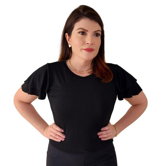 Imagem de Blusa Feminina Soltinha Manga Curta 2 Mangas Godê Babado Malha
