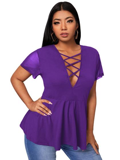 Imagem de Blusa feminina SOLY HUX plus size cruzada com decote em V roxa