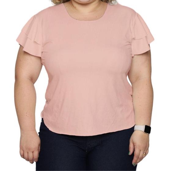 Imagem de Blusa Feminina Suede Manga  Babados Tendência Verão Plus Size