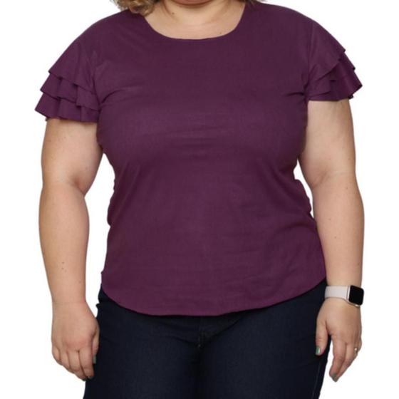 Imagem de Blusa Feminina Suede Manga Curta Babados Plus Size Varias Cores