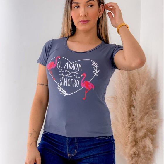 Imagem de Blusa Feminina T-shirt estampa de Flamingo