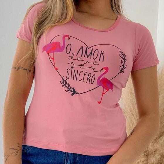 Imagem de Blusa Feminina T-shirt Estampa Flamingo Manga Curta