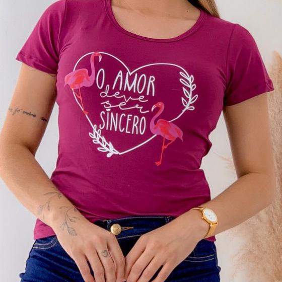 Imagem de Blusa Feminina T-shirt Estampa Flamingo Manga Curta