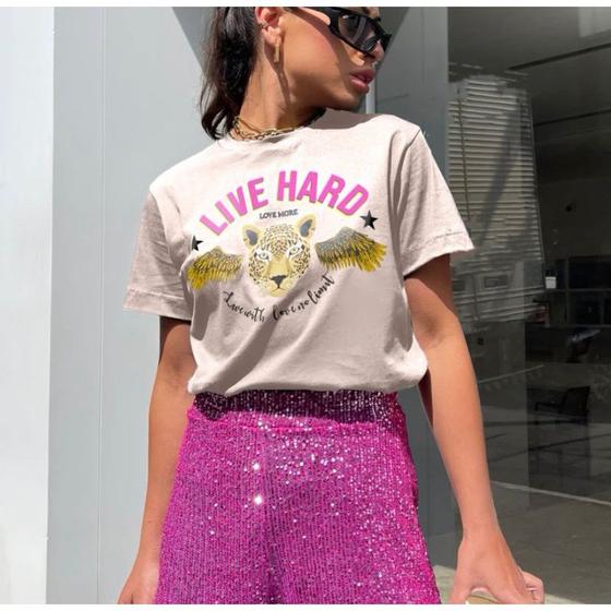 Imagem de Blusa feminina t-shirt live hard manga curta moda gringa