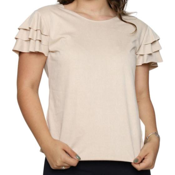 Imagem de Blusa Feminina  T-Shirt Suede Manga 3 Babados camiseta lancamento verão 2024