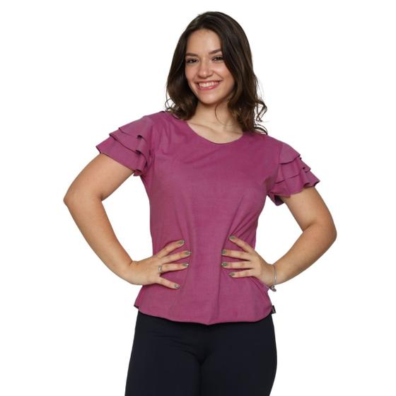 Imagem de Blusa Feminina T-Shirt Suede Manga 3 Babados Tendência Verão