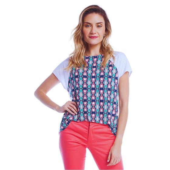 Imagem de Blusa Feminina Tecido Leve Frente Estampada Costas Detalhe Renda Camisetinha Verão Moda Calor