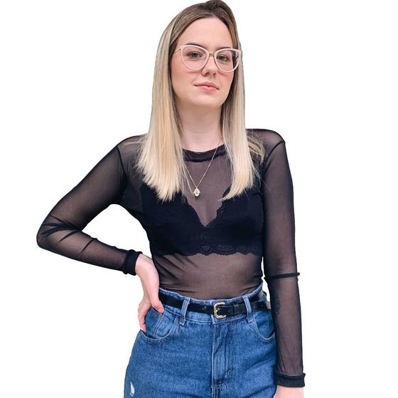 Imagem de Blusa Feminina Transparente Preto Linha Luxo Confortável