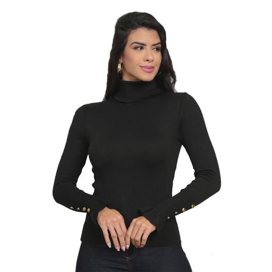 Imagem de Blusa Feminina Tricot Manga Longa Aplique Botão