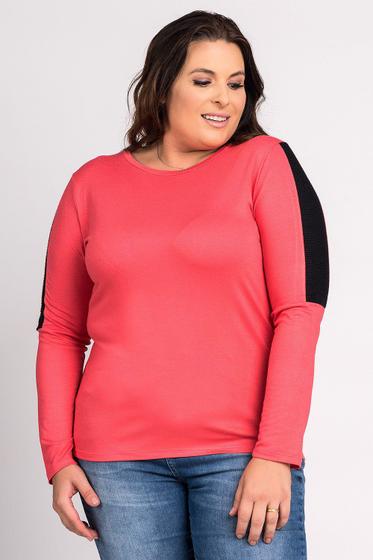 Imagem de Blusa Feminina Visco Detalhe Cor Tecido Contrastante Mangas - Cereja Rosa