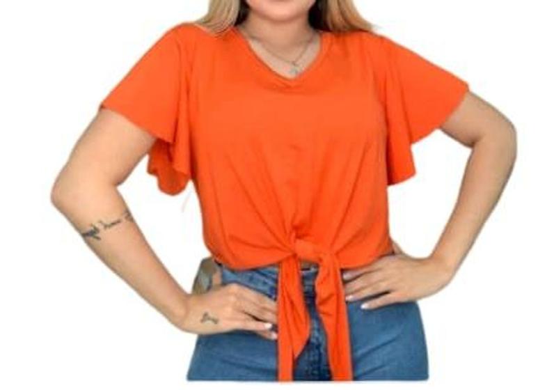 Imagem de Blusa feminina viscolaycra manga curta gola rasa nozinho moda estilo