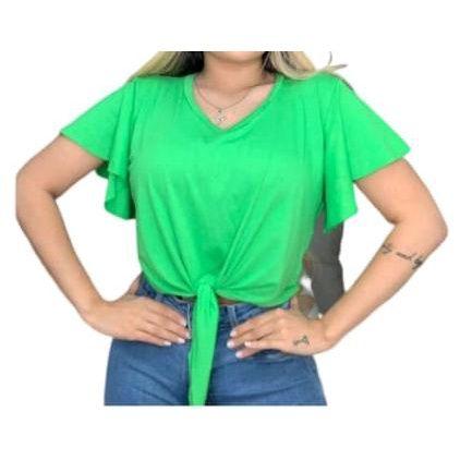 Imagem de Blusa feminina viscolycra manga curta gola rasa amarração moda fashion