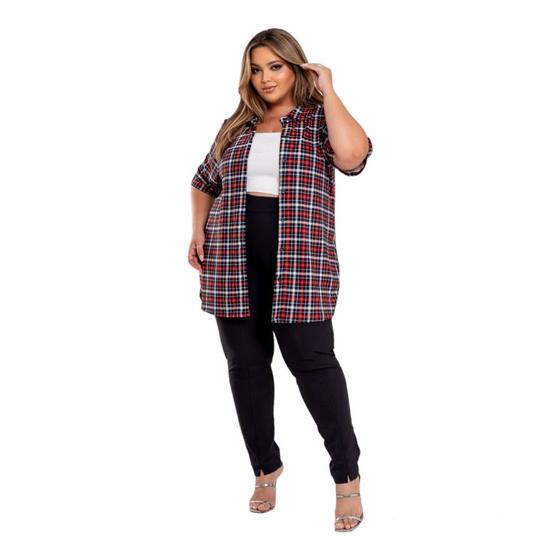 Imagem de Blusa Feminina Xadrez Plus Size Festa Azul Vermelha e Rosa