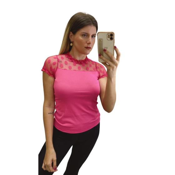 Imagem de Blusa feminino manga tule 02 blogueira fábrica própria - Rei do Tricot