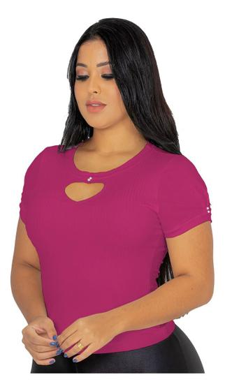 Imagem de Blusa Feminino T-shirt Canelado Detalhe Coração E Perola