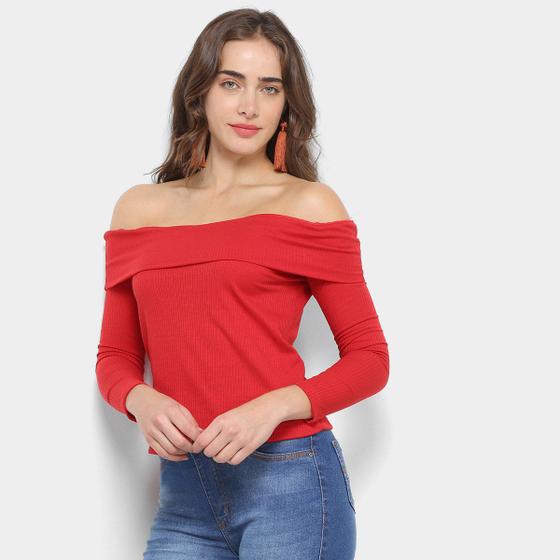 Imagem de Blusa Flora Zuu Ombro a Ombro Floral Manga Longa Feminina