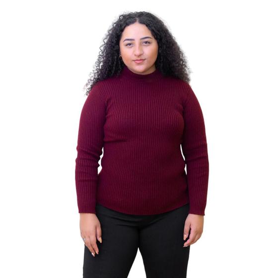 Imagem de Blusa Frio Feminina Plus Size Tricô Lã Cacharrel Gola Alta