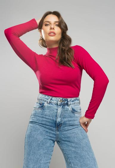 Imagem de Blusa  Gola Alta Manga Longa Malha Canelada Rosa Salvatore Fashion