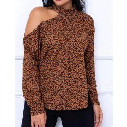Imagem de Blusa gola alta recorte no ombro manga longa viscolaycra moda fashion